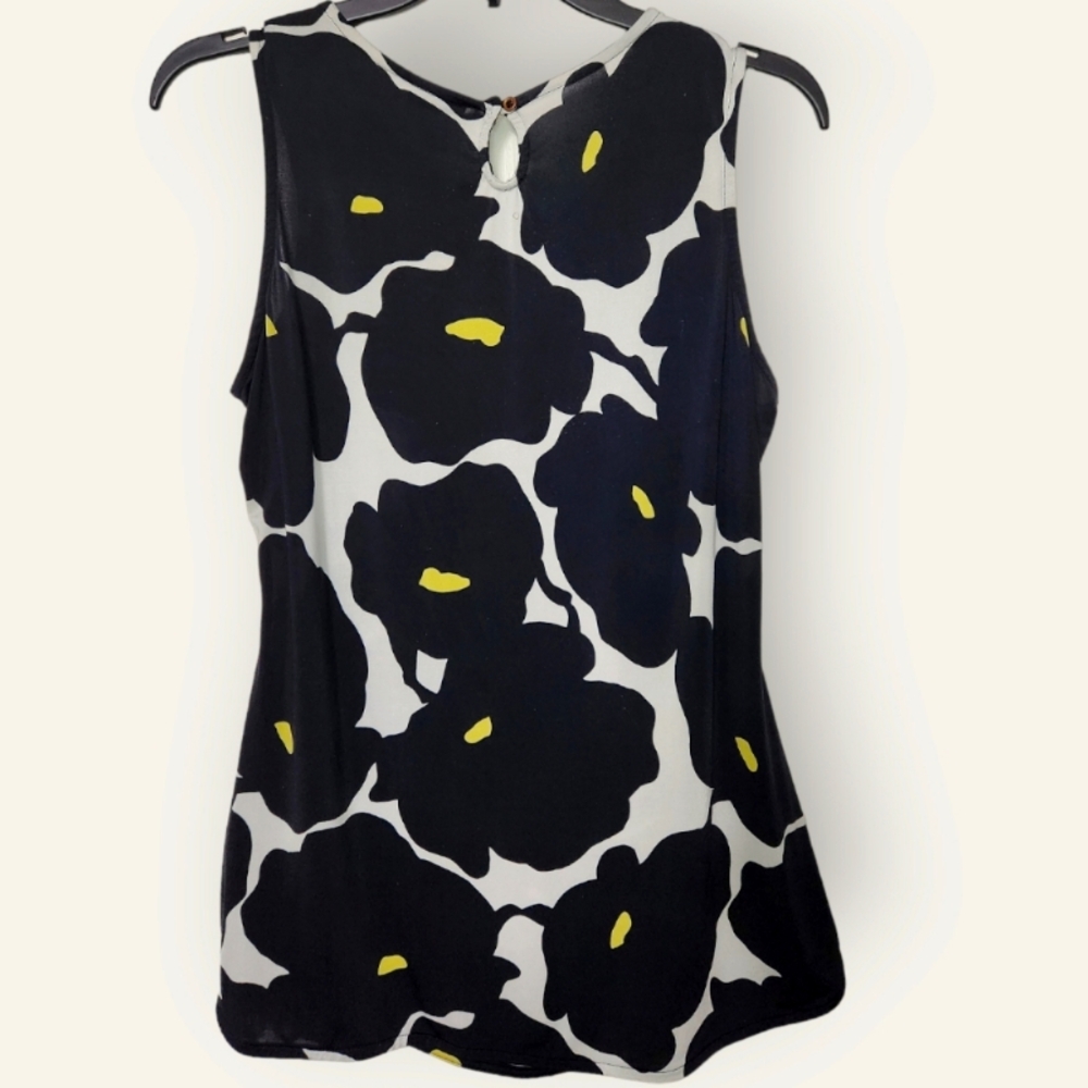 Worthington Ruched Front Black/Yellow/White Sleeveless Blouse Large - Picture 2 of 4